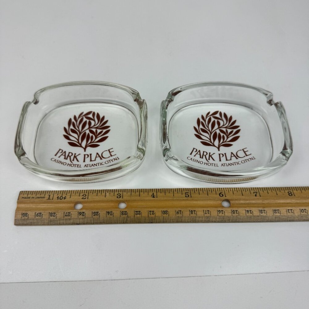 2 Vtg Park Place Atlantic City NJ Casino Hotel‎ Clear Glass Ashtray Souvenir